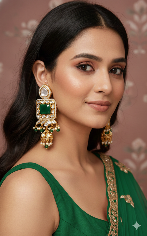 Gold Plated Beautifully Royal Kundan Beaded Earrings (E995)