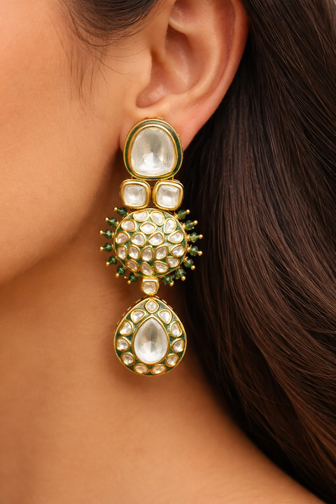 Elegant Gold Plated Beautifully Royal Kundan Beaded Earrings (E859)