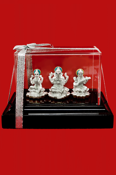 999 Pure Silver Ganesh, Lakshmi and Saraswati Idol