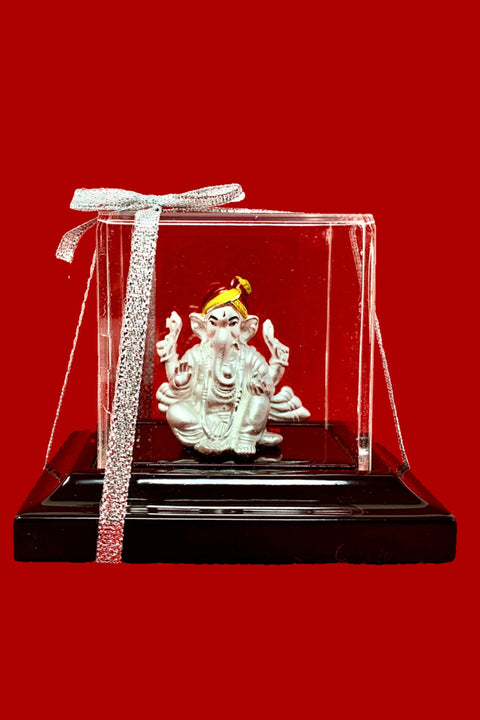 999 Pure Silver Rectangular Ganesha Idol with Turban