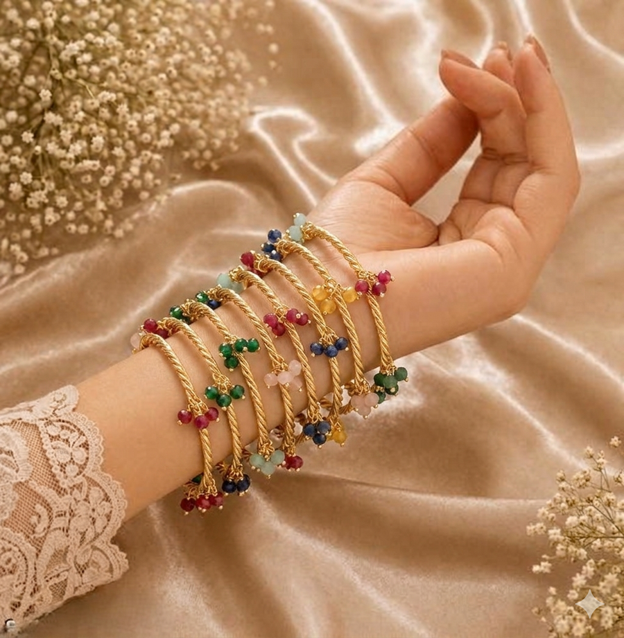 Multicolor Ghungroo Bangle Set | Gold-Plated Twisted Bangles for Girls & Women Pack of 4 (D263)