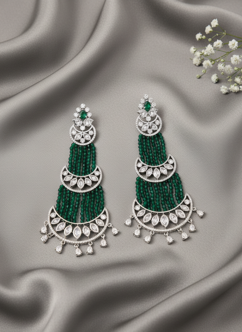Stylist American Diamond Long Beaded Chandbali Earrings (E1027)