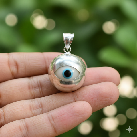 Serene Blue 925 Sterling Silver Evil Eye Circle Pendant (Design 95)