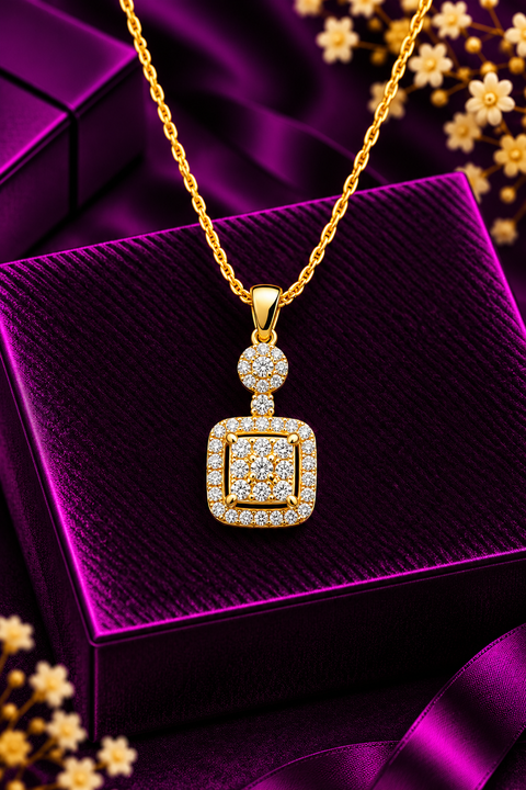 18k square Shaped Diamond Pendant (D9)