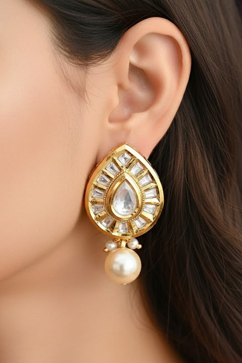 Gold Plated Beautifully Beaded Kundan Earrings