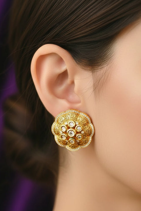 Gold Plated Beautifully Beaded Kundan Earrings