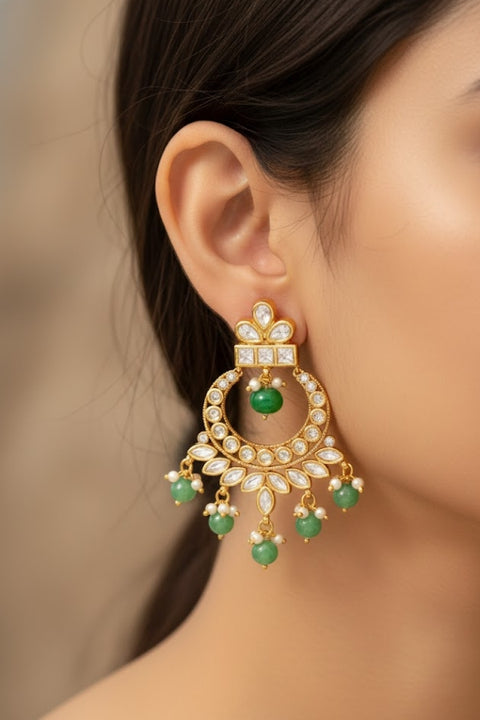 Gold Plated Beautifully Royal Kundan Beaded Earrings (E866)