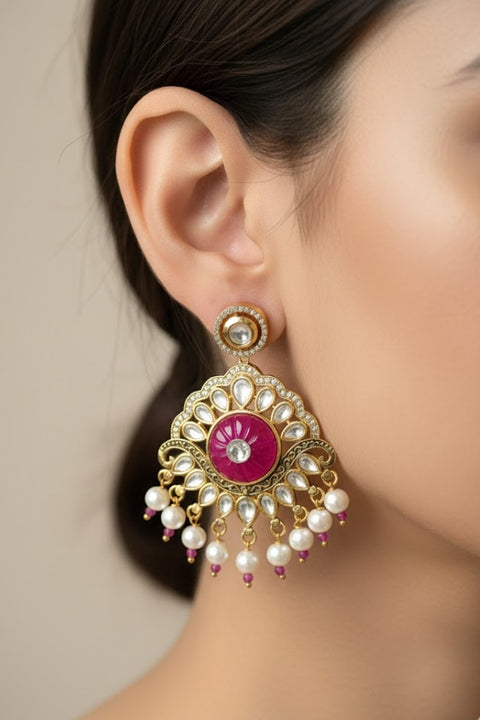 Gold Plated Beautifully Royal Kundan Beaded Earrings (E867)