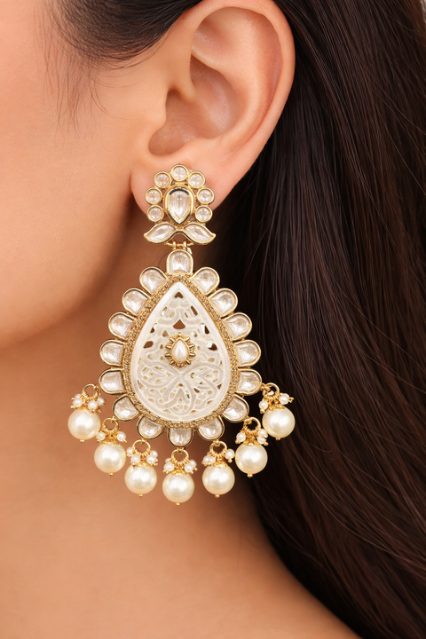 Gold Plated Dazzling Royal Kundan Beaded Earrings (E860)