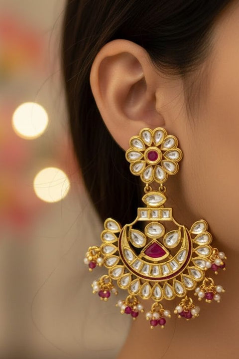 Gold Plated Kundan Earrings (Design 16)