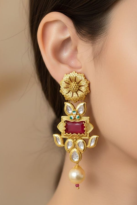 Gold Plated Kundan Earrings (E 376)