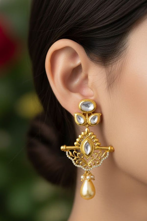Gold Plated Kundan Earrings (E 377)