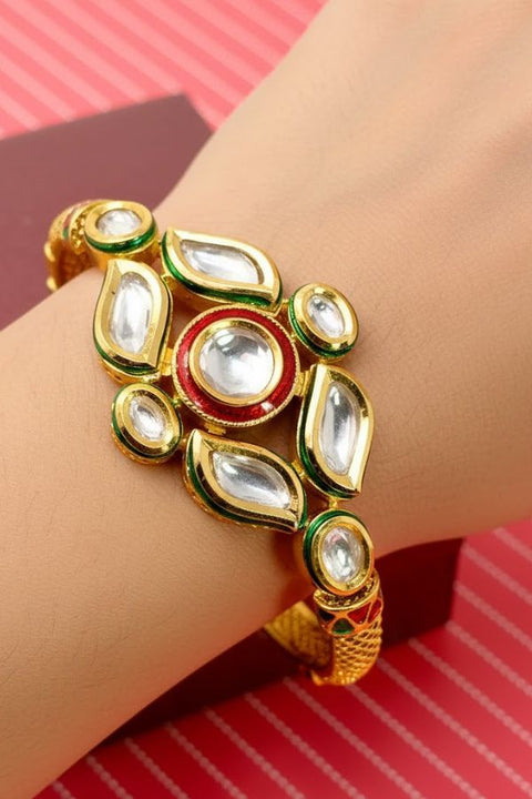 Gold Plated Kundan Openable Bracelet (Design 4)