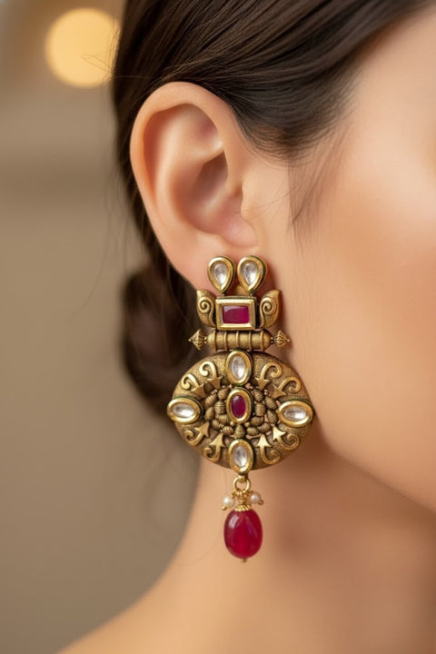 Gold Plated Kundan Premium Earrings (E404)