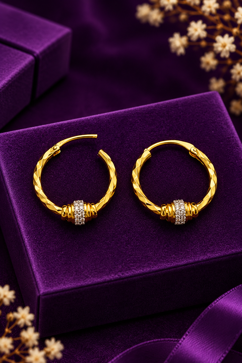 22KT Gold Designer Hoop Earrings with Elegant Detailing (D148)