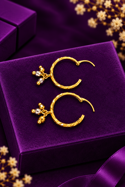 22KT Gold Designer Hoop Earrings with Dangling Bead Charms(D153)