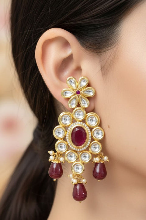 Gold Plated Kundan Earrings (E 388)