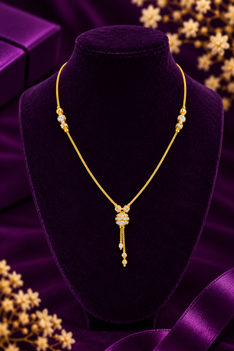 22KT Gold Elegant Pendant Necklace with Two-Tone Bead and Dangling Tassel Design (D159)