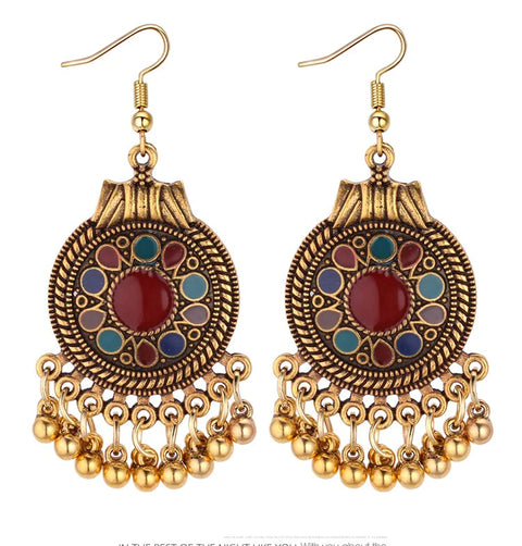 Dangle Oxidized Waterdrop Tassel Earrings (E872)