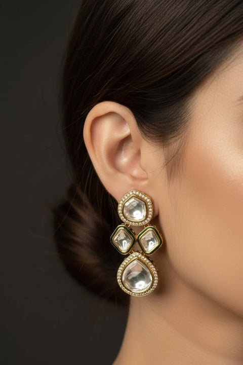 Graceful Gold Plated Royal Kundan Beaded Earrings (E862)