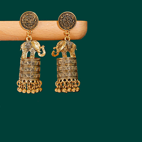 Ethnic Golden Vintage Elephant Stud Earrings