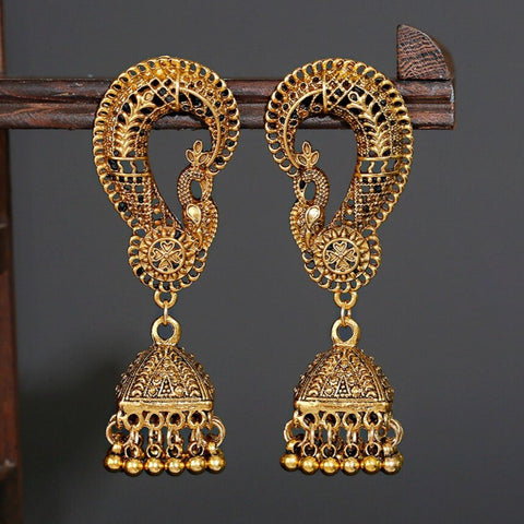 Ethnic Oxidized Peacock Jhumki