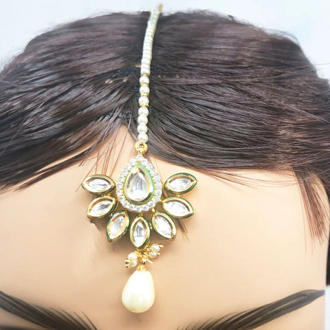 Flower Design Kundan Gold Plated Maang Tika (D8)