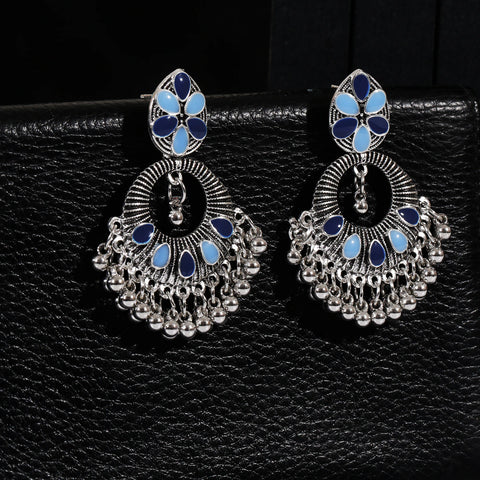 Silver Metal Blue Bollywood Earring (E901)