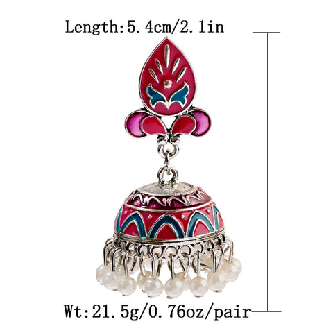 Pink Floral Geometric Jhumki with Pearls (E894)