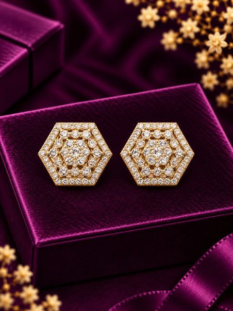 18K Hexagon Shaped Diamond Studs (D2)