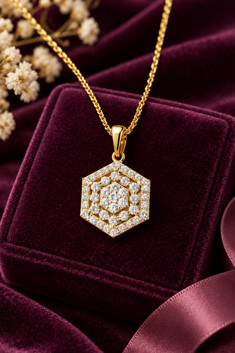 18K Hexagon Shaped Diamond Pendant (D1)