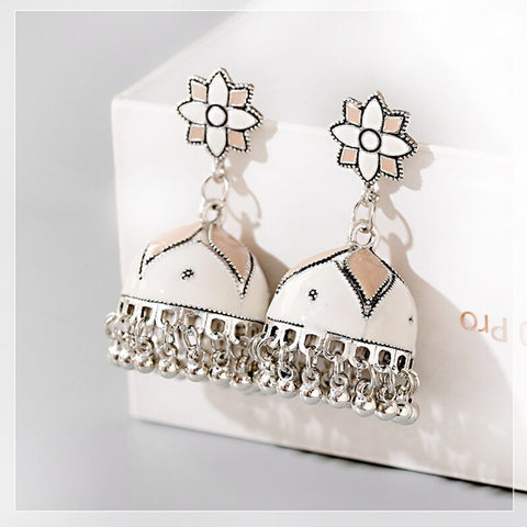 Bohemian Floral Jhumki with Silver Tassels (E905)