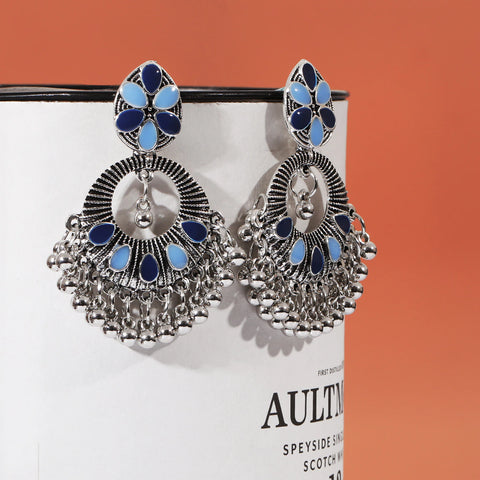 Silver Metal Blue Bollywood Earring (E901)