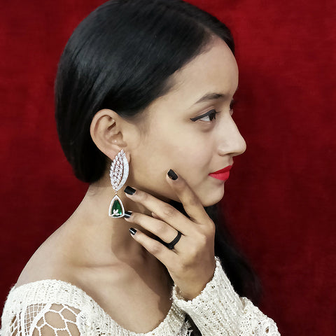 Oxidized  American Diamond Contemporary Earrings