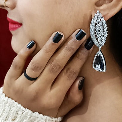 Oxidized  American Diamond Contemporary Earrings