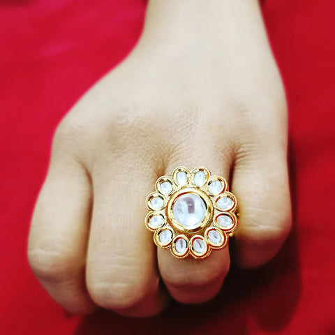 Designer Gold Plated Kundan Ring (Design 69)