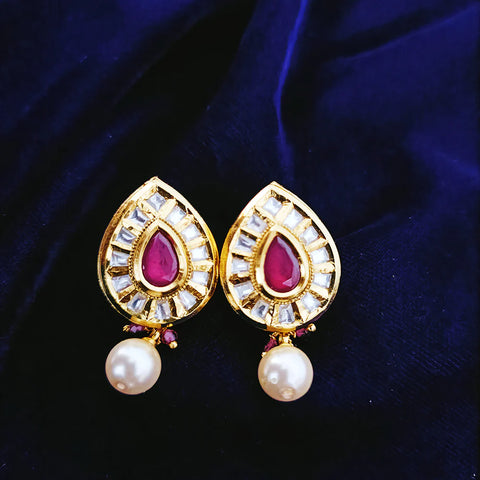 Gold Plated Beautifully Beaded Kundan Earrings