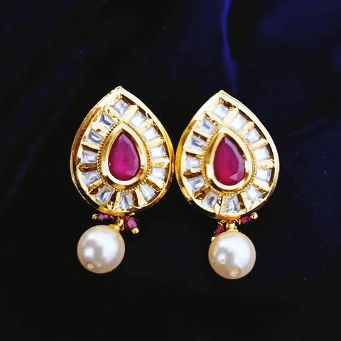 Gold Plated Beautifully Beaded Kundan Earrings