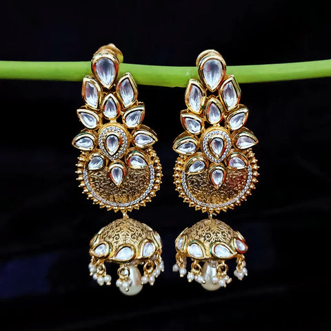 Gold Plated Beautifully Beaded Kundan Earrings (E305)