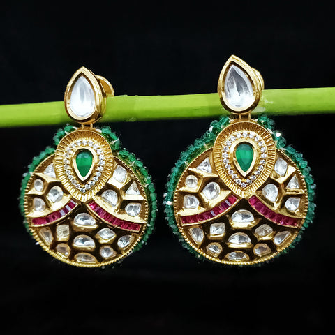 Gold Plated Beautifully Beaded Kundan Earrings
