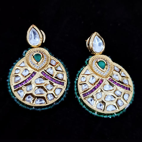 Gold Plated Beautifully Beaded Kundan Earrings