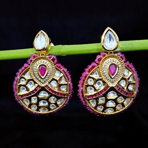 Gold Plated Beautifully Beaded Kundan Earrings