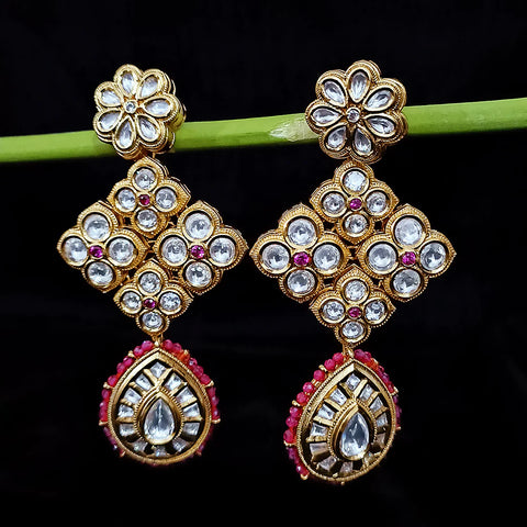 Gold Plated Beautifully Beaded Kundan Earrings