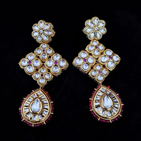 Gold Plated Beautifully Beaded Kundan Earrings