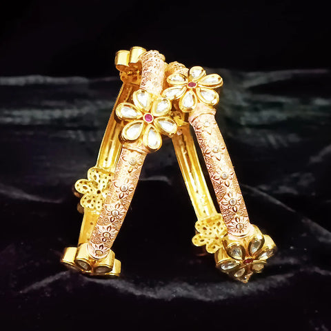 Gold Plated Kundan & Oxidized Bracelet (Design 80)
