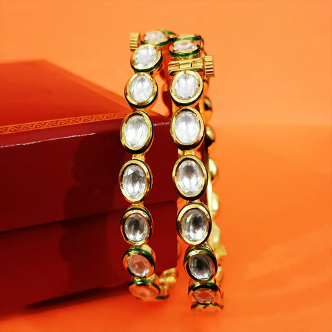 Designer Gold Plated Royal Kundan Openable Bangle/Bracelet (Design 133)