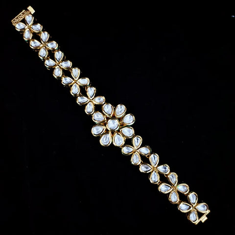 Gold Plated Kundan Work Openable Bracelet (Design 82)