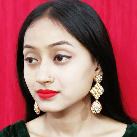 Gold Plated Beautifully Beaded Kundan Earrings