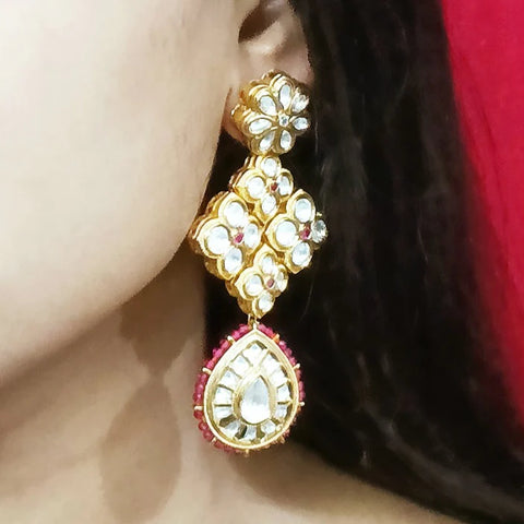 Gold Plated Beautifully Beaded Kundan Earrings