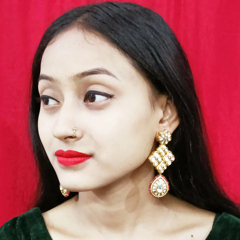 Gold Plated Beautifully Beaded Kundan Earrings